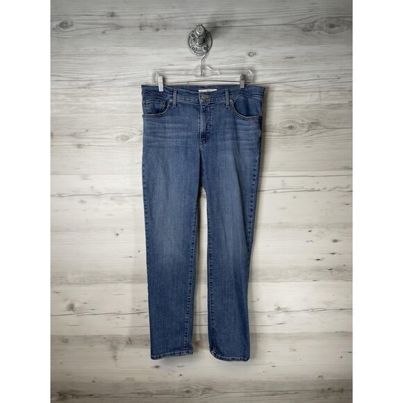 Levis 314 Shaping Straight Jeans Womens 14 Blue Stretch Denim Mid Rise - Picture 1 of 11